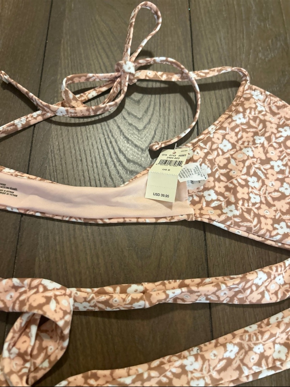 aerie Peach Floral Tie-Back Bikini Top - Picture 3 of 3